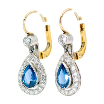 Art Deco Style Sapphire Diamond Drop Earrings
