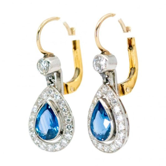 Art Deco Style Sapphire Diamond Drop Earrings