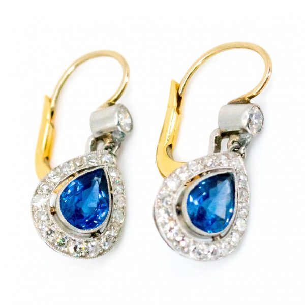 Art Deco Style Sapphire Diamond Drop Earrings
