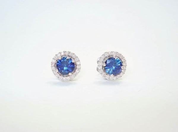 Art Deco Style Sapphire and Diamond Cluster Stud Earrings