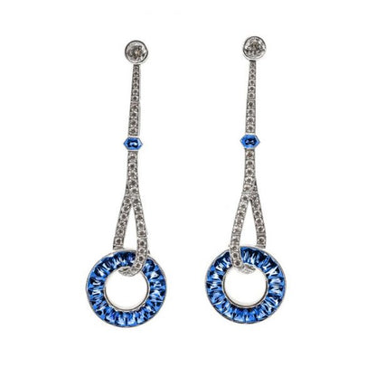 Art Deco Style Sapphire and Diamond Drop Earrings