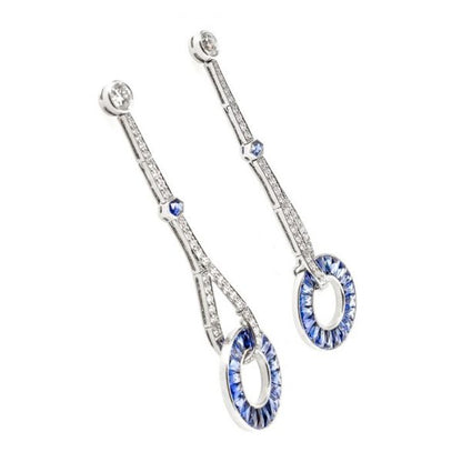 Art Deco Style Sapphire and Diamond Drop Earrings
