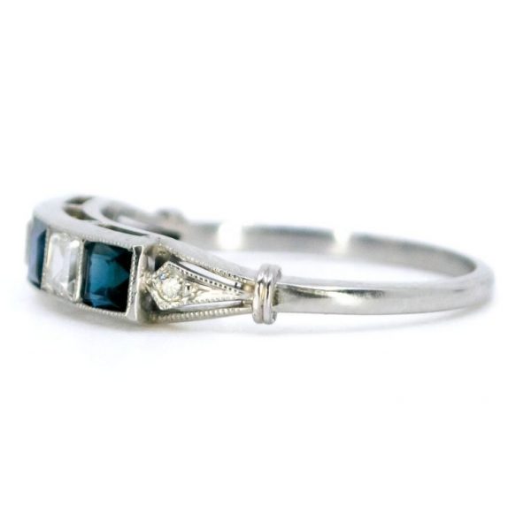 Art Deco Style Sapphire and Diamond Platinum Five Stone Ring