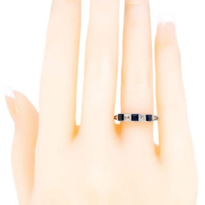 Art Deco Style Sapphire and Diamond Platinum Five Stone Ring