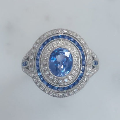 Art Deco Style Sapphire and Diamond Target Cluster Ring