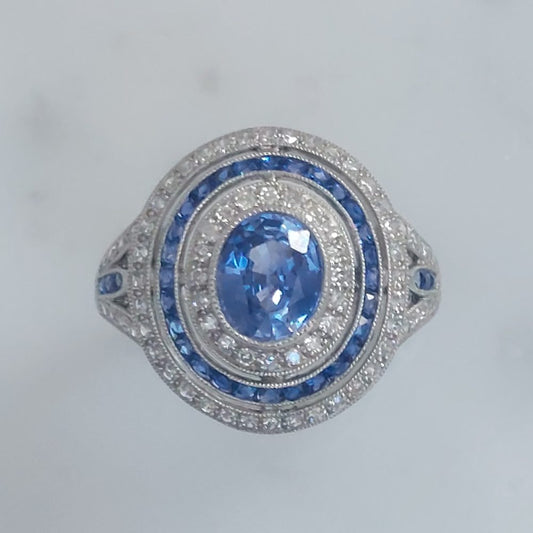 Art Deco Style Sapphire and Diamond Target Cluster Ring