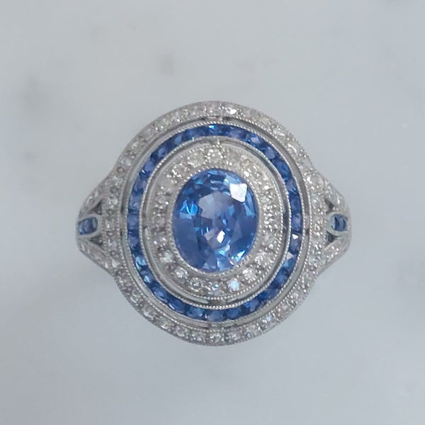 Art Deco Style Sapphire and Diamond Target Cluster Ring