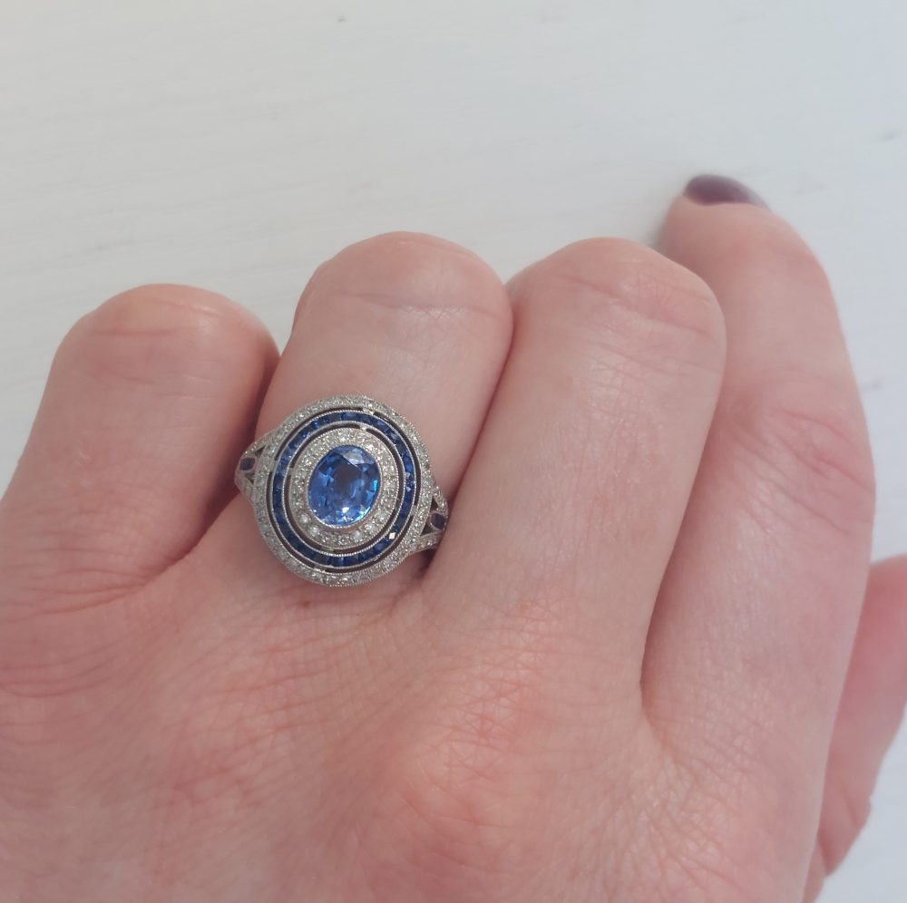 Art Deco Style Sapphire and Diamond Target Cluster Ring