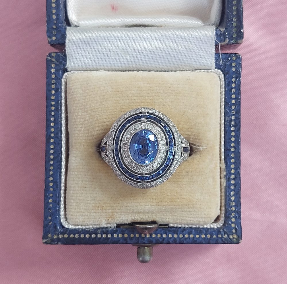 Art Deco Style Sapphire and Diamond Target Cluster Ring