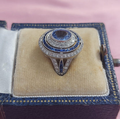 Art Deco Style Sapphire and Diamond Target Cluster Ring