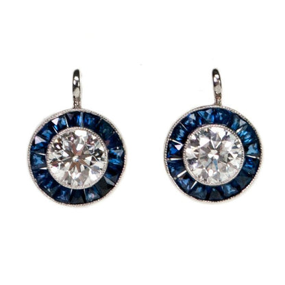 Art Deco Style Target Sapphire and Diamond Platinum Earrings