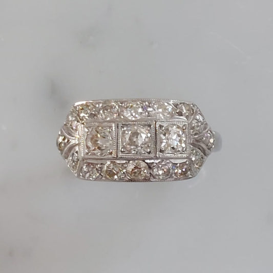 Art Deco Style Three Stone Diamond Band Ring, 1.50ct