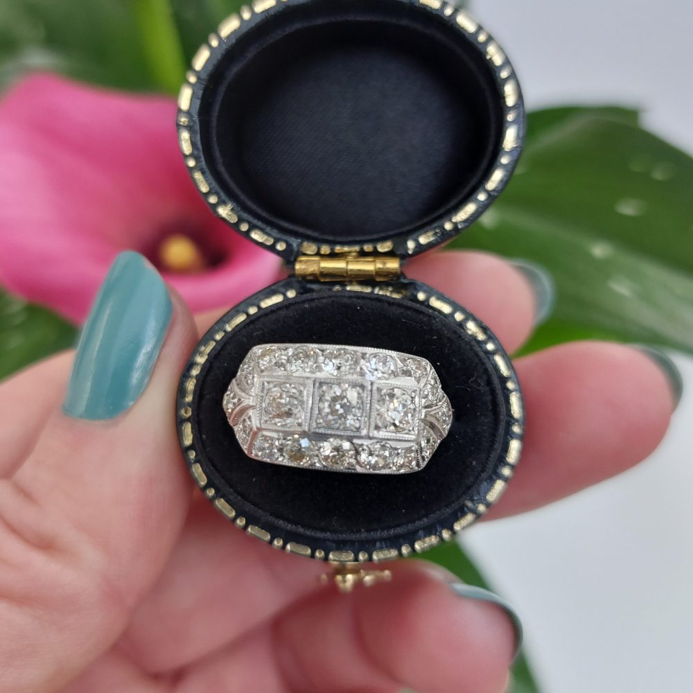 Art Deco Style Three Stone Diamond Band Ring, 1.50ct