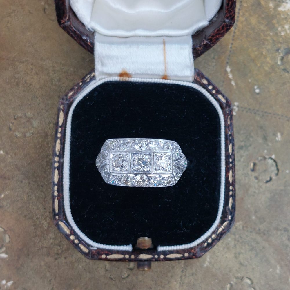 Art Deco Style Three Stone Diamond Band Ring, 1.50ct