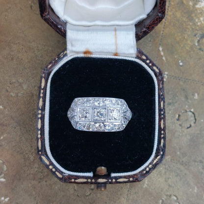 Art Deco Style Three Stone Diamond Band Ring, 1.50ct