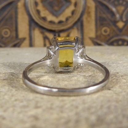 Art Deco Style Yellow Sapphire 3.70cts and Diamond Platinum Ring