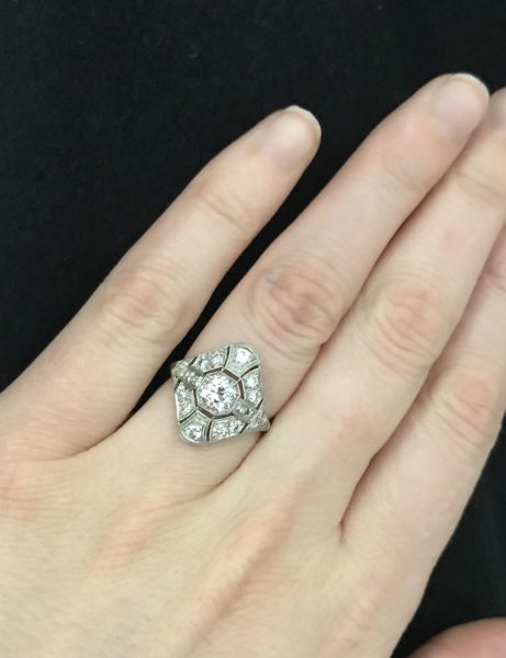 French Art Deco Diamond Dress Plaque Ring, Circa 1925