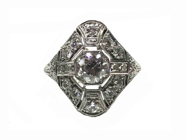 French Art Deco Diamond Dress Plaque Ring, Circa 1925