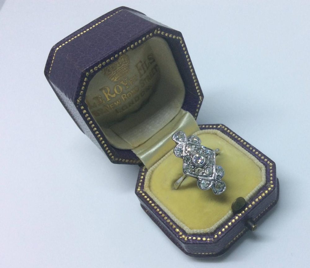 Art Deco Diamond Plaque Ring Platinum C.1925