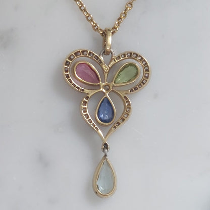 Art Nouveau Antique Gem and Diamond Pendant Necklace