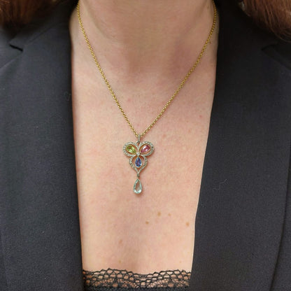 Art Nouveau Antique Gem and Diamond Pendant Necklace