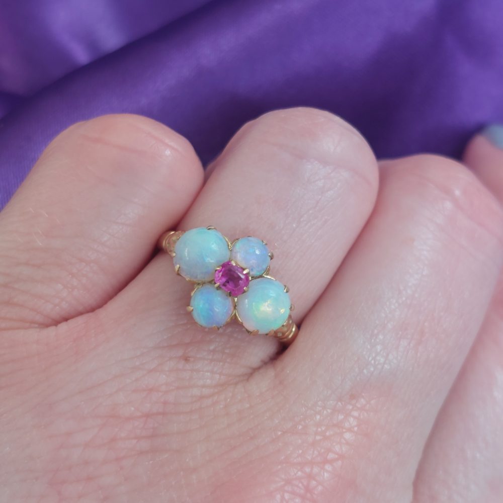 Art Nouveau Antique Opal and Ruby Ring