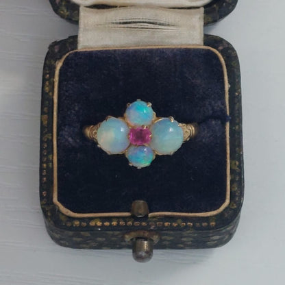 Art Nouveau Antique Opal and Ruby Ring