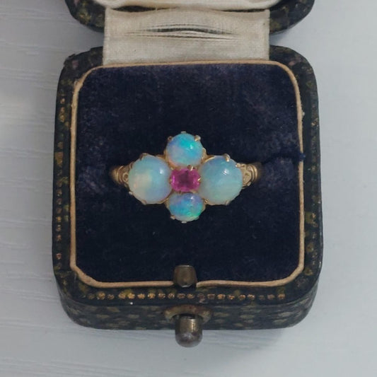 Art Nouveau Antique Opal and Ruby Ring