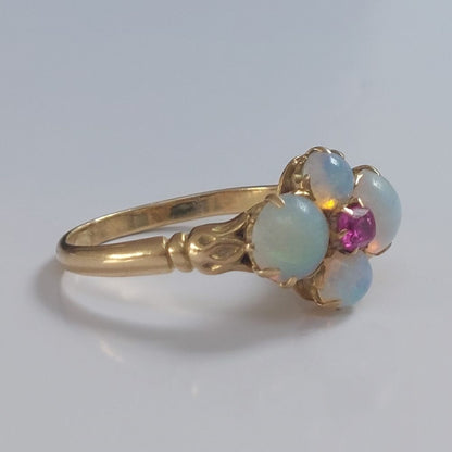 Art Nouveau Antique Opal and Ruby Ring