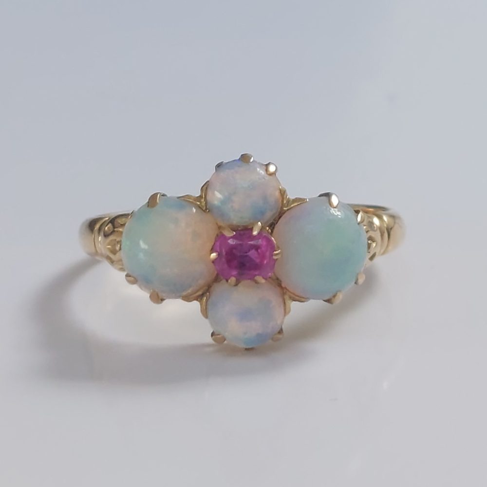 Art Nouveau Antique Opal and Ruby Ring