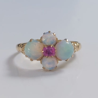 Art Nouveau Antique Opal and Ruby Ring