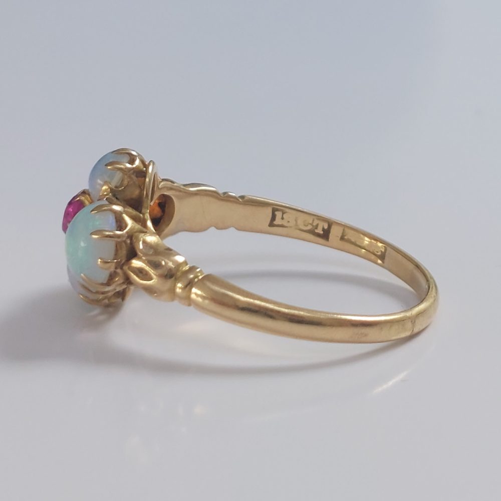 Art Nouveau Antique Opal and Ruby Ring