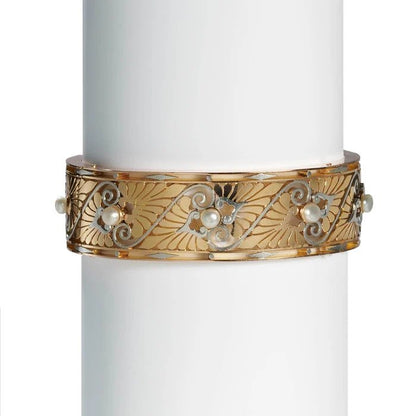 Antique Art Nouveau French Gold Bangle Bracelet with Bouton Pearls