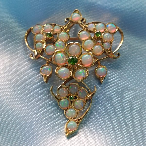 Art Nouveau Opal And Demantoid Garnet Pendant-Brooch