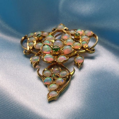 Art Nouveau Opal And Demantoid Garnet Pendant-Brooch