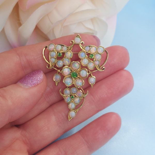 Art Nouveau Opal And Demantoid Garnet Pendant-Brooch