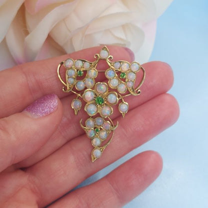 Art Nouveau Opal And Demantoid Garnet Pendant-Brooch
