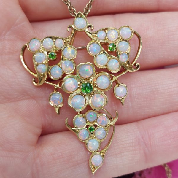 Art Nouveau Opal And Demantoid Garnet Pendant-Brooch
