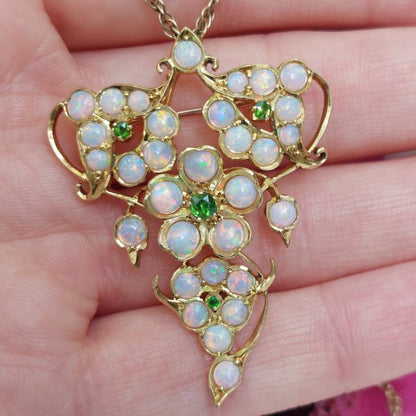 Art Nouveau Opal And Demantoid Garnet Pendant-Brooch