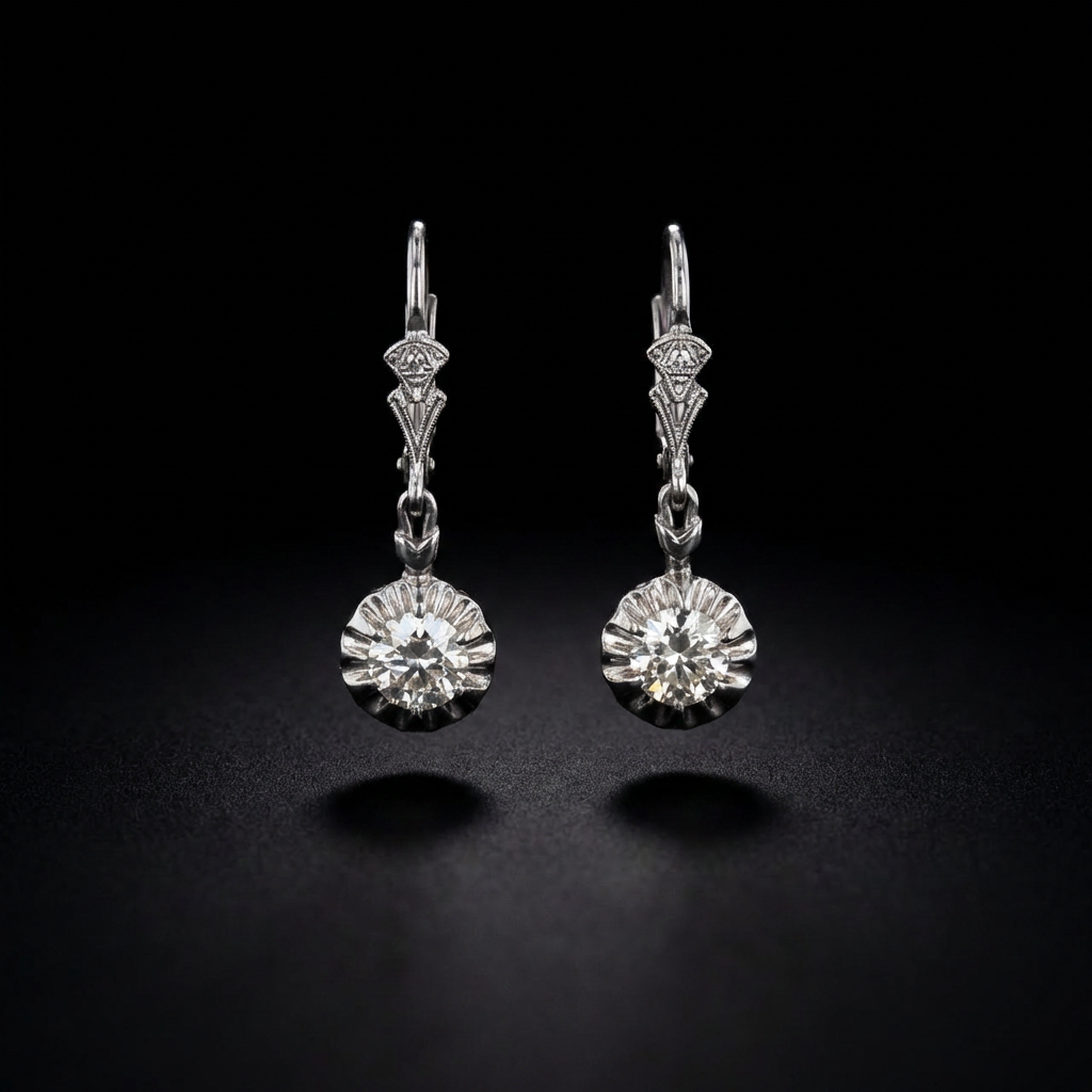 Art Deco Diamond Drop Earrings circa 1925. 1.20cts 