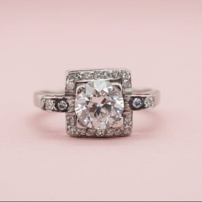 Art Deco 1.5ct Old Cut Diamond Square Cluster Engagement Ring