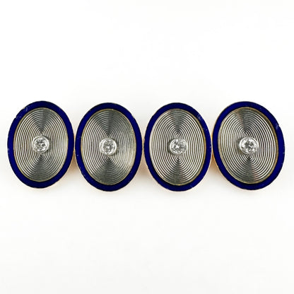 Art Deco Cartier Diamond And Blue Enamel Cufflinks