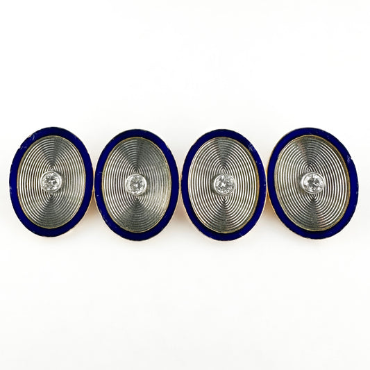 Art Deco Cartier Diamond And Blue Enamel Cufflinks