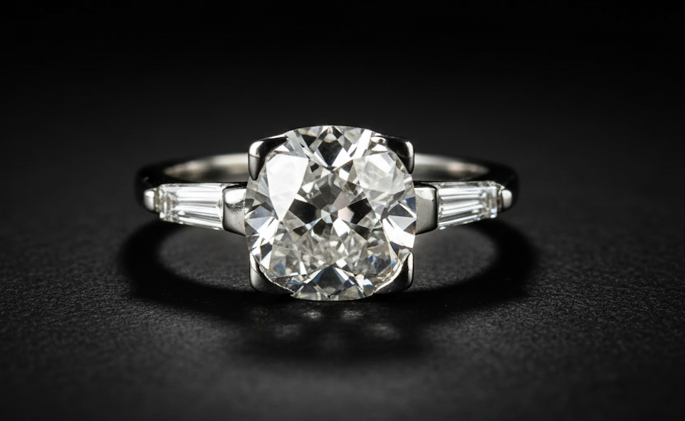 Art Deco cushion cut diamond engagement ring 