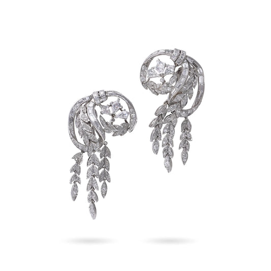 Art Deco Diamond Clip Spray Drop Earrings, Circa 1930s