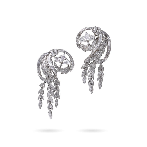 Art Deco Diamond Clip Spray Drop Earrings, Circa 1930s