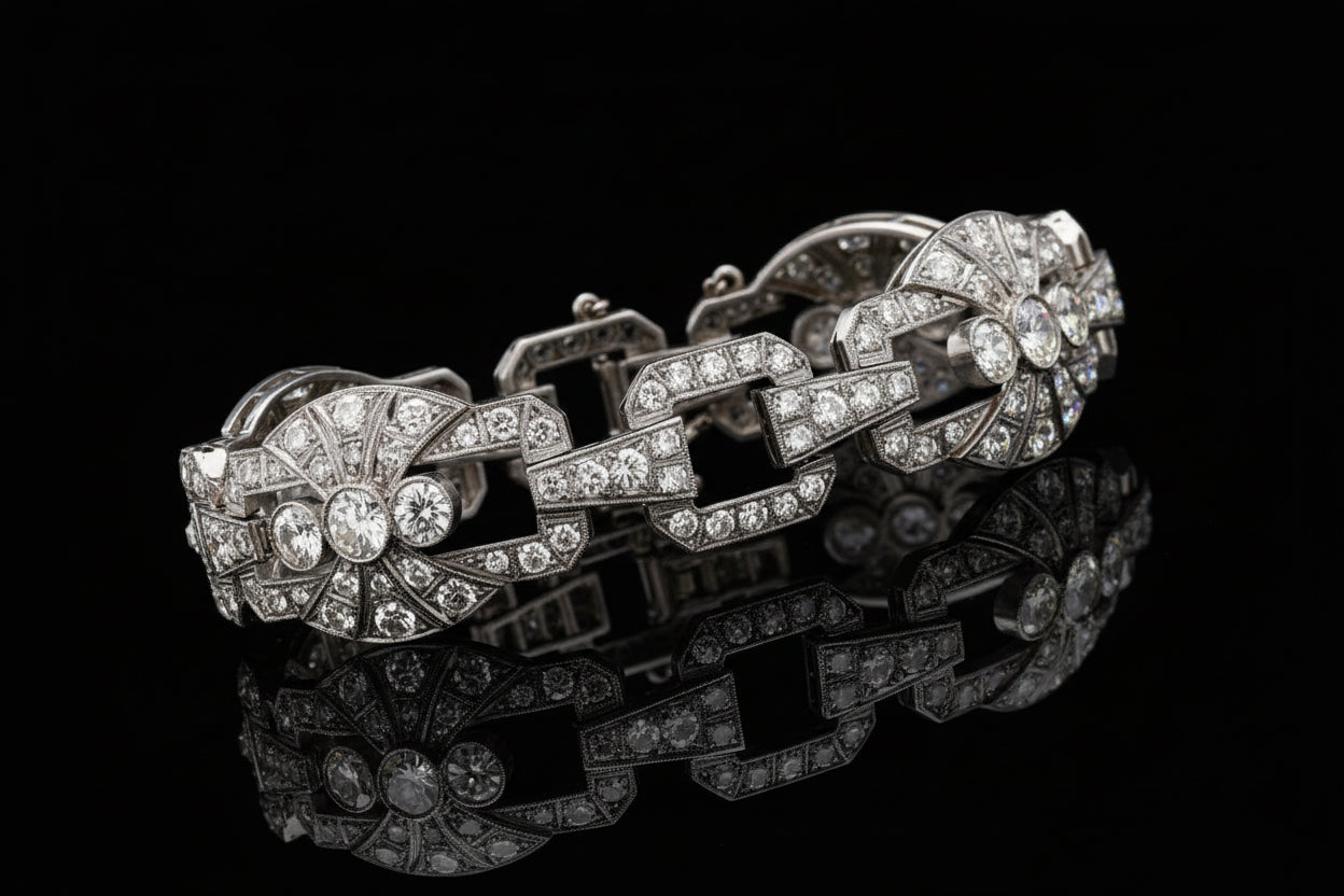 Art Deco Platinum Diamond Plaque Bracelet 9 carats 