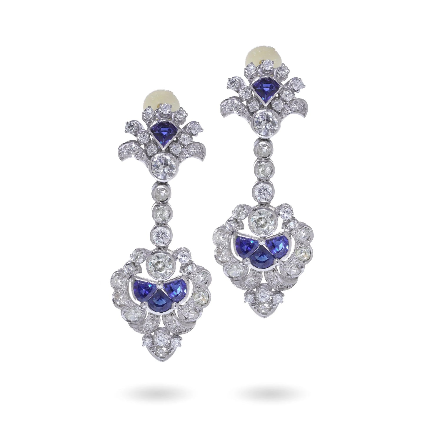 Art Deco Sapphire & Diamond Day and Night Clip-On Earrings