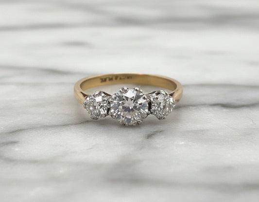 Vintage Art Deco Diamond Three Stone Engagement Ring, 2cts