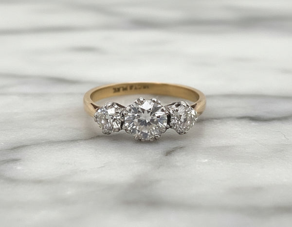 Vintage Art Deco Diamond Three Stone Engagement Ring, 2cts